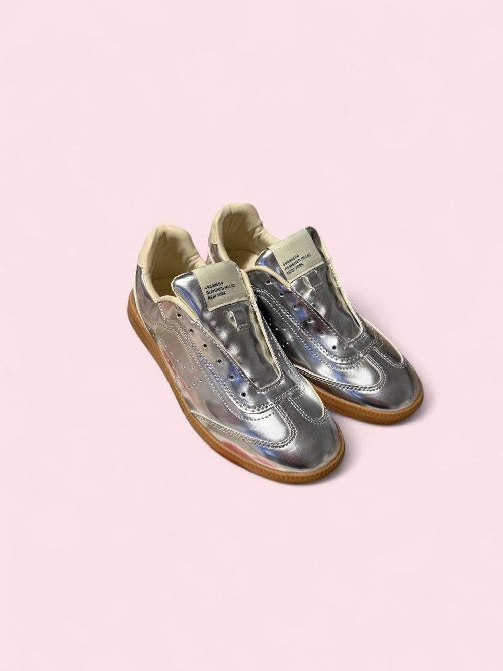 Steve Madden Metallic Silver Low-Top Sneakers with Gum Sole
